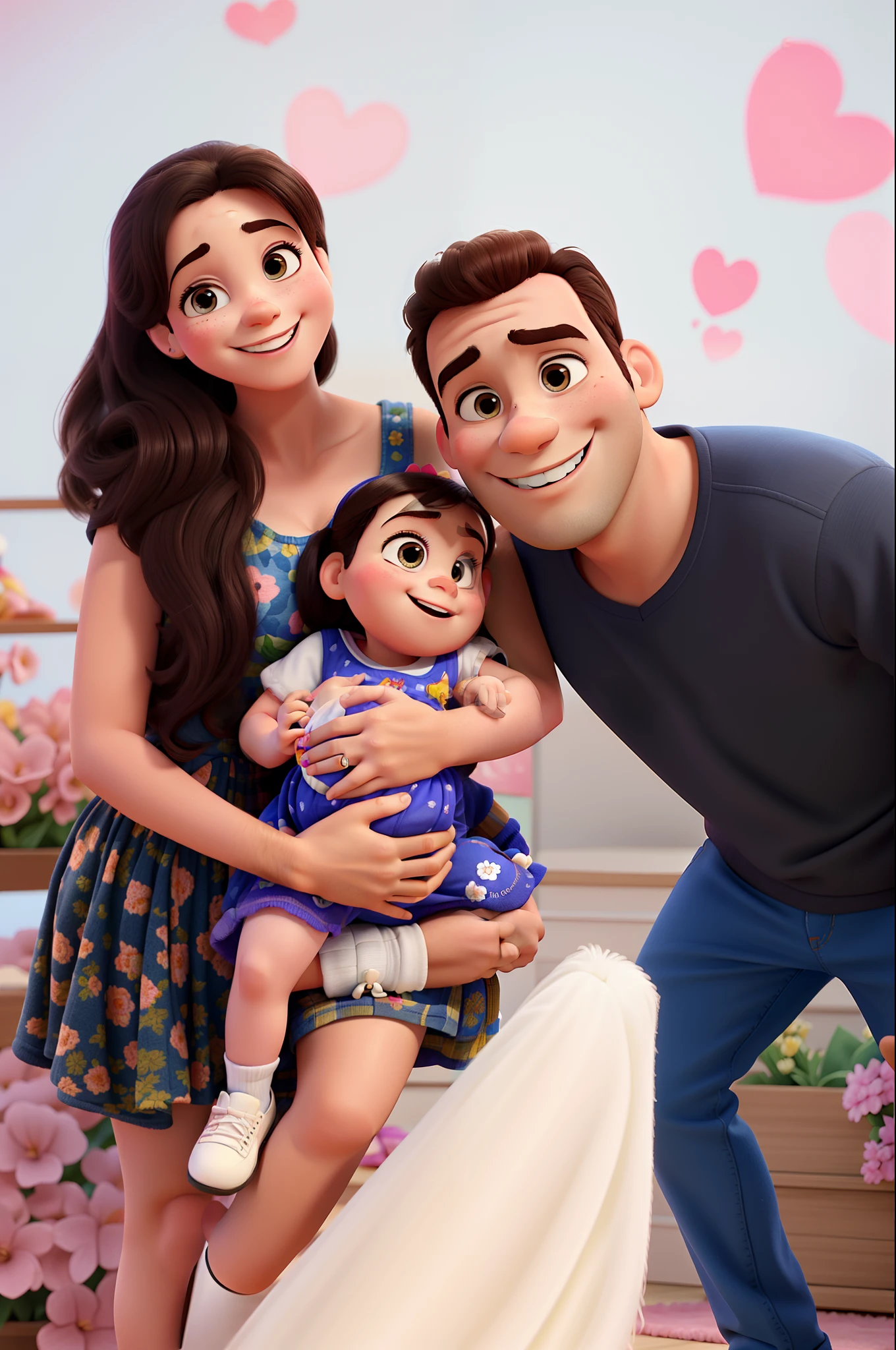 A Happy Couple Holding Their Newborn Baby Girl Disney Pixar Style, alta qualidade, melhor qualidade