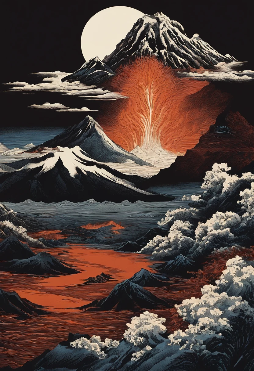 A catastrophic volcano eruption on Venus, a fiery tempest of unparalleled scale and intensity. Billowing plumes of scorching lava and searing ash erupt into the hazy, sulfuric atmosphere. The very surface trembles as the planet's violent heart awakens, sending shockwaves through the rocky terrain. Superheated gases and molten rock spew from colossal volcanic craters, casting a crimson glow across the barren, infernal landscape.

The skies above crackle with electrical discharges, and the air is choked with choking, toxic fumes. It's a spectacle of both terror and awe, a stark reminder of the raw, untamed power of our neighboring world. Best quality, intricate details, clean lines, gripping composition, intense tones, anime realism, capturing the essence of a planetary cataclysm on the hostile surface of Venus, a breathtaking and harrowing illustration