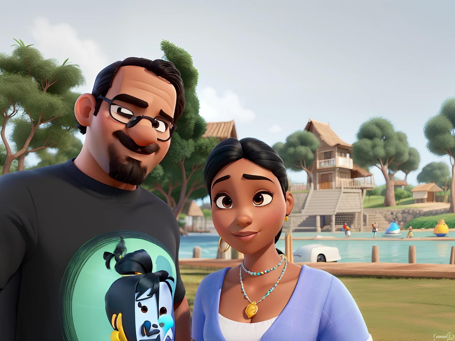 CASAL homem branco alto cavanhaque mulher NEGRa magra de coque ESTILO DINEY PIXAR. ALTA QUALIDADE MELHOR QUALIDADE