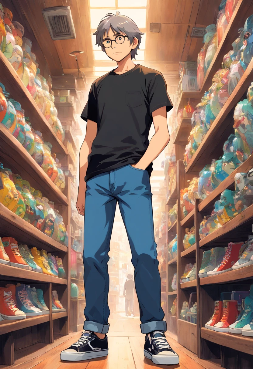 Man P Medium Tall Height , Strong with black t-shirt jeans Vans sneakers