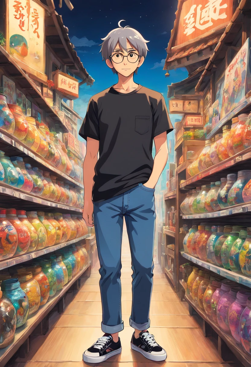 Man P Medium Tall Height , Strong with black t-shirt jeans Vans sneakers