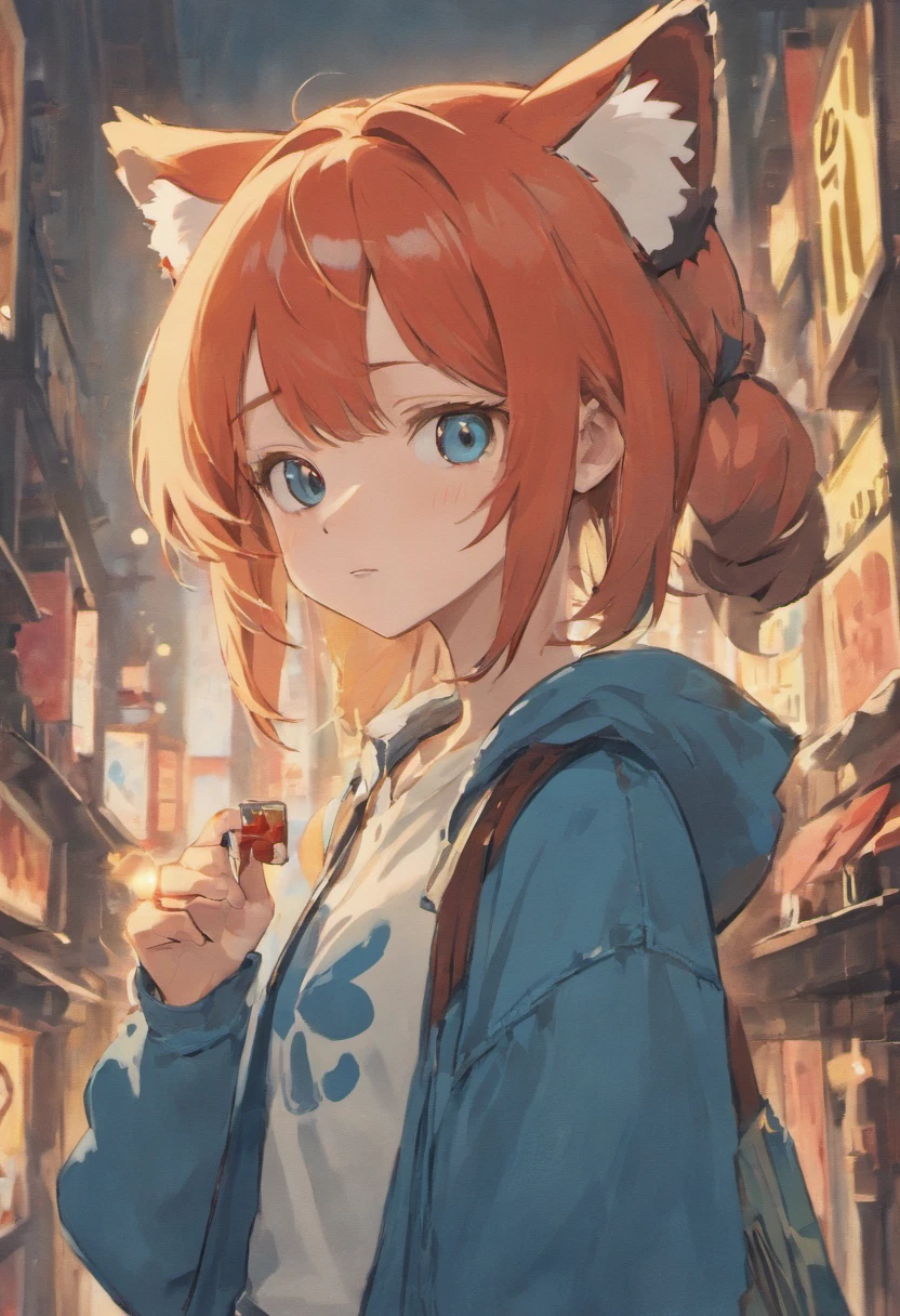 Red panda, light blue shirt, blue overalls, bandaid on cheek