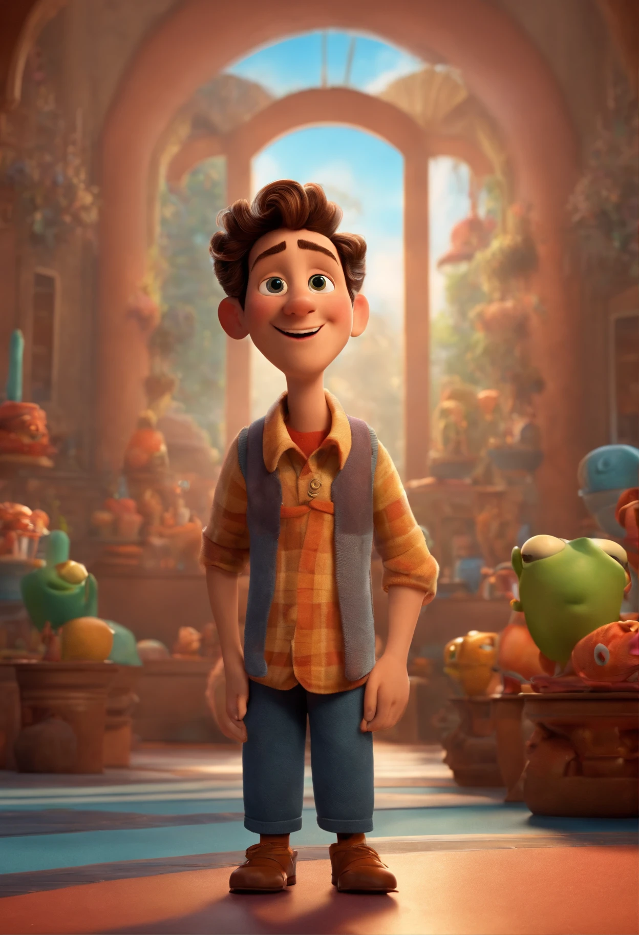 A Dream Architect Inspired by Pixar Animation, de perto. The character takes center stage with captivating facial expressions, oferecendo um toque de irrealidade