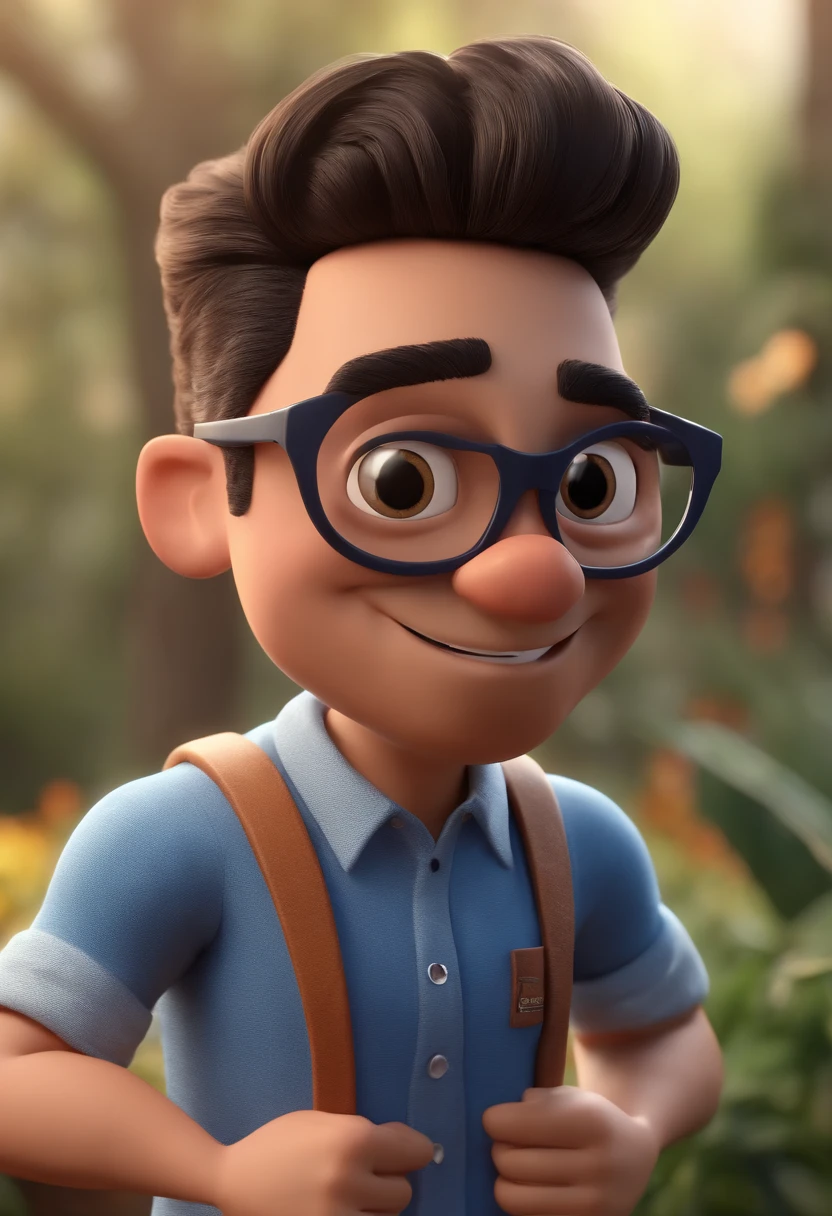 Cartoon character of a man with black glasses and a blue shirt, animation character, Caractere estilizado, animation style rendering, 3D estilizado, Arnold Maya render, 3 d render stylized, toon render keyshot, Personagem 3D, Personagem 3D, 3d rendering stylized, 3 d character render, personagem de desenho animado, Personagem de close up, Pose de personagem, (Estilo Pixar) (master part:1.2) (Bokeh) (best quality) (pele detalhada) (textura detalhada) (8k) (argila) (Cinematic lighting) (foco nítido