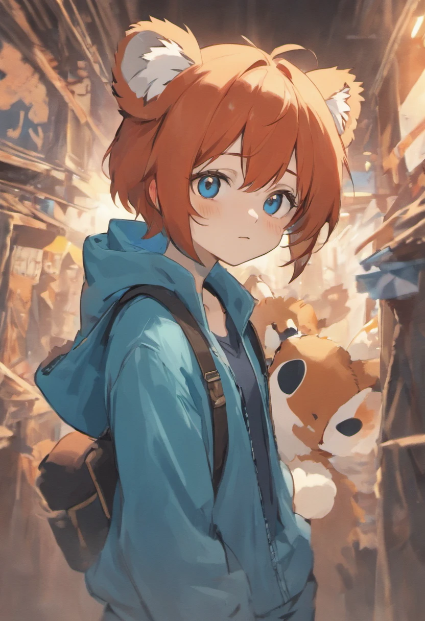 Red panda, light blue shirt, blue overalls, bandaid on cheek, Furry, male, (by evama animation) boy, anthropomorphic, non human, animal