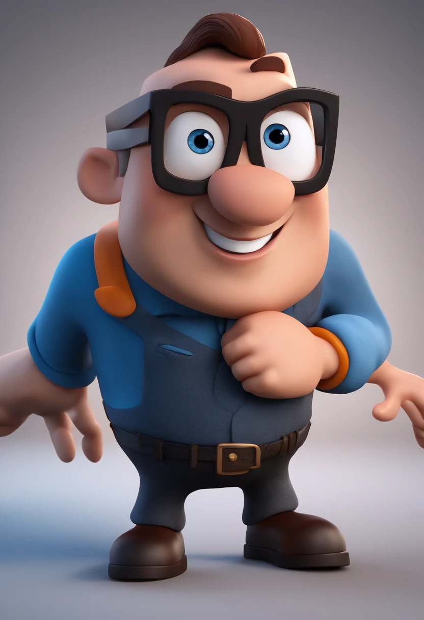 Cartoon character of a man with black glasses and a blue shirt, animation character, Caractere estilizado, animation style rendering, 3D estilizado, Arnold Maya render, 3 d render stylized, toon render keyshot, Personagem 3D, Personagem 3D, 3d rendering stylized, 3 d character render, personagem de desenho animado, Personagem de close up, Pose de personagem, (Estilo Pixar) (master part:1.2) (Bokeh) (best quality) (pele detalhada) (textura detalhada) (8k) (argila) (Cinematic lighting) (foco nítido