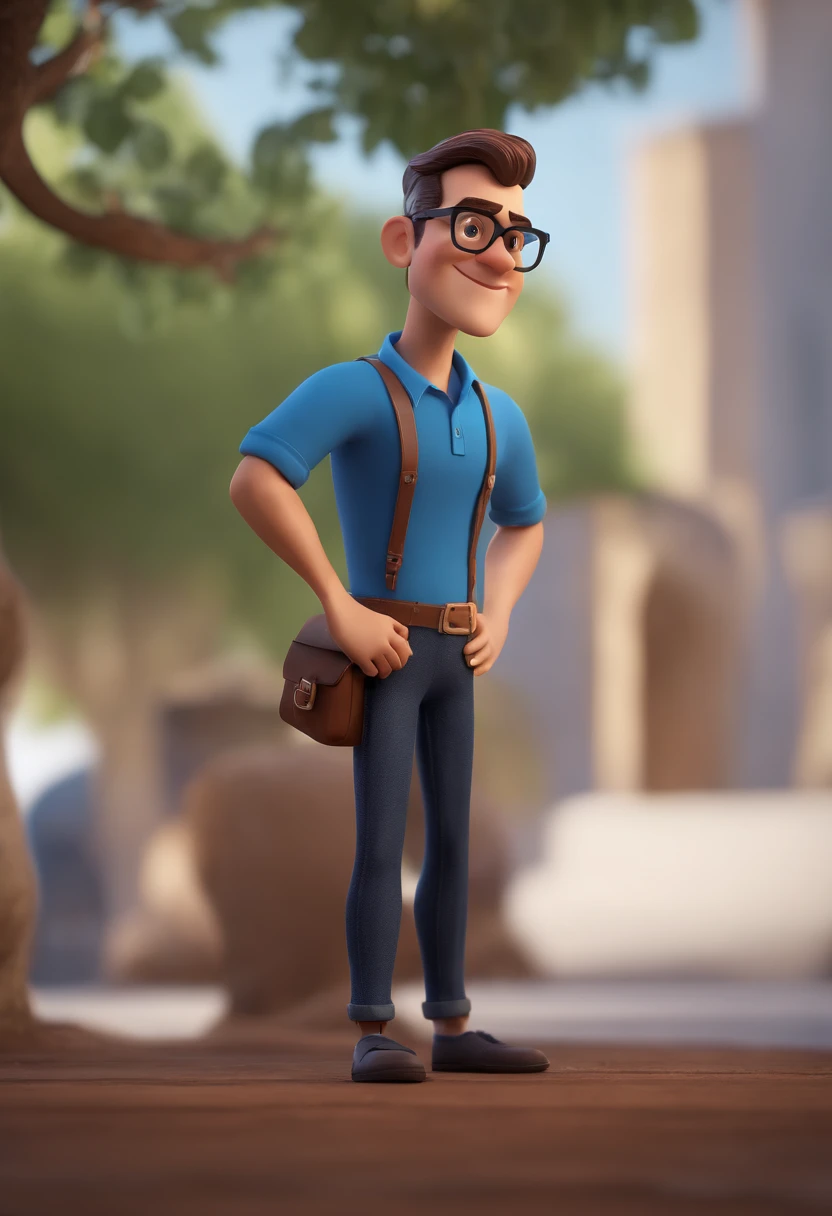 Cartoon character of a man with black glasses and a blue shirt, animation character, Caractere estilizado, animation style rendering, 3D estilizado, Arnold Maya render, 3 d render stylized, toon render keyshot, Personagem 3D, Personagem 3D, 3d rendering stylized, 3 d character render, personagem de desenho animado, Personagem de close up, Pose de personagem,  (Estilo Pixar) (master part:1.2) (Bokeh) (best quality) (pele detalhada) (textura detalhada) (8k) (argila) (Cinematic lighting) (foco nítido