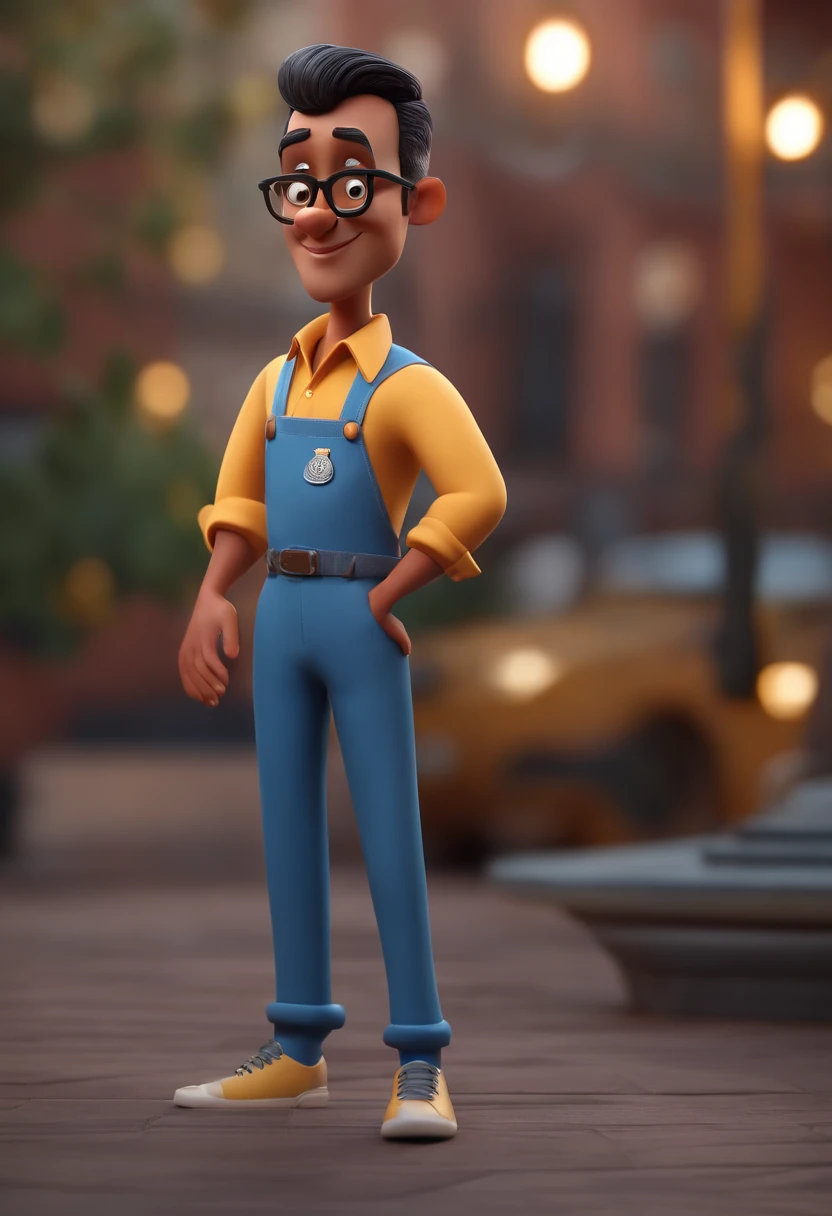 Cartoon character of a man with black glasses and a blue shirt, animation character, Caractere estilizado, animation style rendering, 3D estilizado, Arnold Maya render, 3 d render stylized, toon render keyshot, Personagem 3D, Personagem 3D, 3d rendering stylized, 3 d character render, personagem de desenho animado, Personagem de close up, Pose de personagem, (Estilo Pixar) (master part:1.2) (Bokeh) (best quality) (pele detalhada) (textura detalhada) (8k) (argila) (Cinematic lighting) (foco nítido
