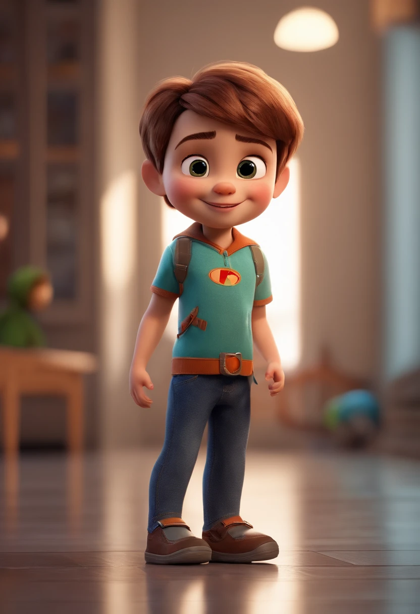 a happy cute standing short hair, vestindo uma fantasia espacial, , fundo branco, barnet, Tom, Estilo Pixar, ....3d, desenhos animados, rosto detalhado, asymmetrical 16k