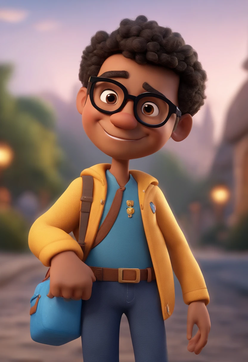 Cartoon character of a man wearing black glasses and a blue shirt, um personagem animado, Caractere estilizado, animation style rendering, 3D estilizado, Arnold Maya render, 3 d render stylized, toon render keyshot, Personagem 3D, Personagem 3D, 3d rendering stylized, 3 d character render, personagem de desenho animado, Personagem de close up, Pose de personagem, (Estilo Pixar) (master part:1.2) (Bokeh) (best quality) (pele detalhada) (textura detalhada) (8k) (argila) (Cinematic lighting) (foco nítido,Senta e vaza a parte superior do corpo