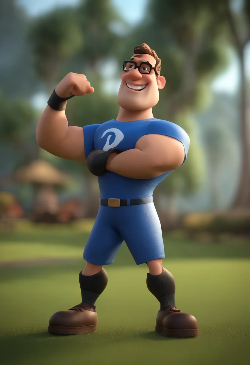 Cartoon character of a man wearing black glasses and a blue shirt, um personagem animado, Caractere estilizado, animation style rendering, 3D estilizado, Arnold Maya render, 3 d render stylized, toon render keyshot, Personagem 3D, Personagem 3D, 3d rendering stylized, 3 d character render, personagem de desenho animado, Personagem de close up, Pose de personagem, (Estilo Pixar) (master part:1.2) (Bokeh) (best quality) (pele detalhada) (textura detalhada) (8k) (argila) (Cinematic lighting) (foco nítido,Senta e vaza a parte superior do corpo