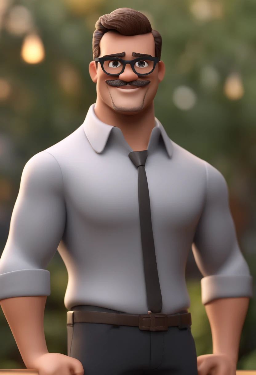 Cartoon character of a man with black glasses, barba preta e uma camisa preta, animation character, Caractere estilizado, animation style rendering, 3D estilizado, Arnold Maya render, 3 d render stylized, toon render keyshot, Personagem 3D, Personagem 3D, 3d rendering stylized, 3 d character render, personagem de desenho animado, Personagem de close up, Pose de personagem, (Estilo Pixar) (master part:1.2) (Bokeh) (best quality) (pele detalhada) (textura detalhada) (8k) (argila) (Cinematic lighting) (foco nítido
