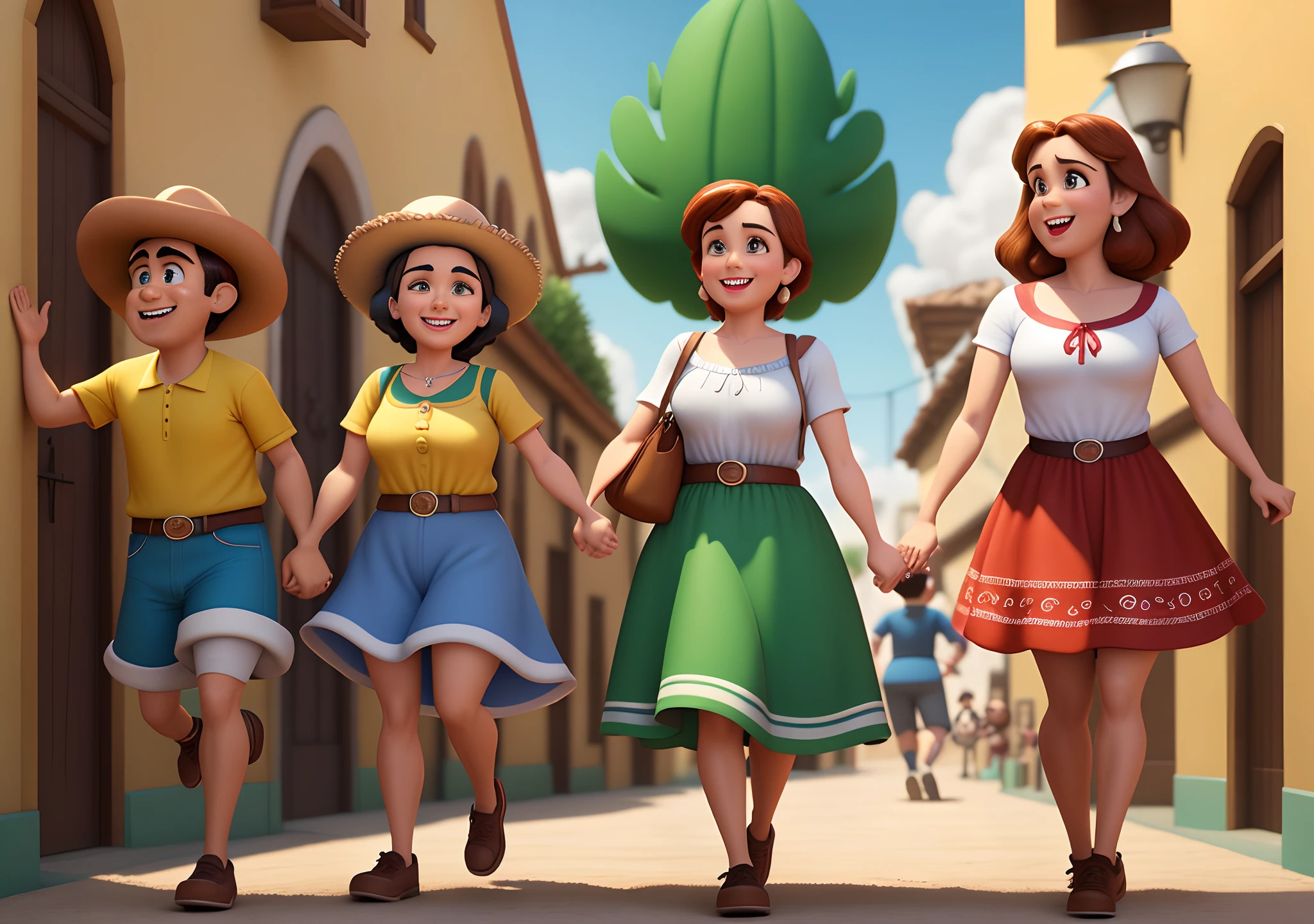 a 3d poster of Pixar's Disney Stile movie with the title "Chaves" Characters in the Mexican series, junto com Chiquinha e Quico
