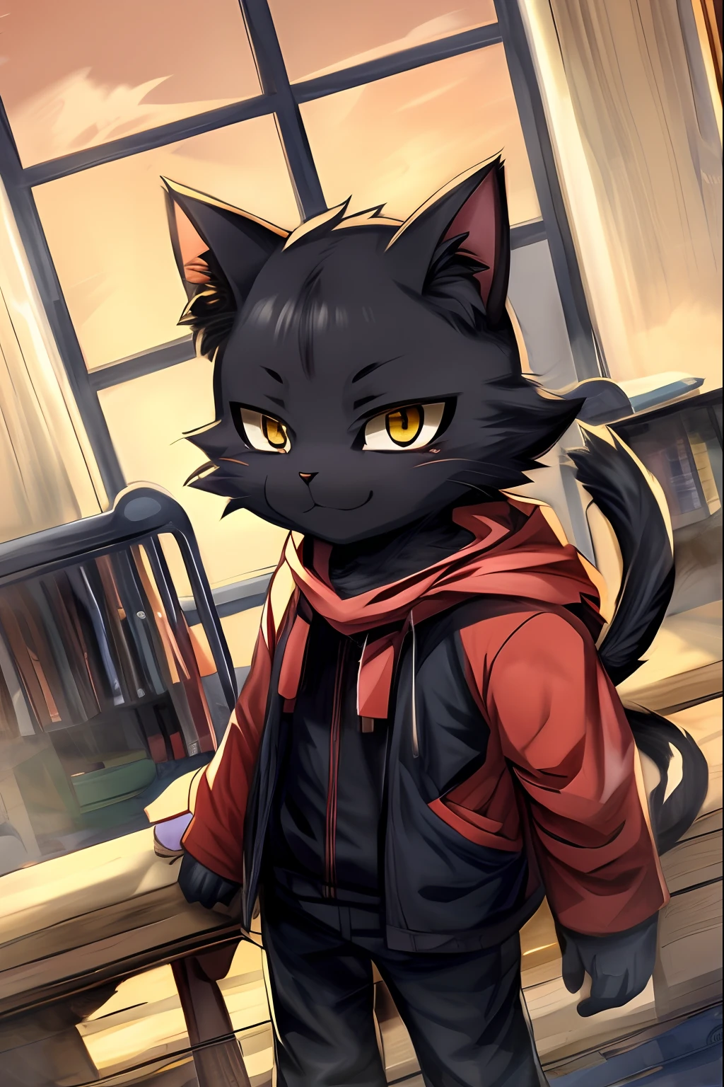 Cat anime character with yellow eyes and red scarf, anime cat, anime visual of a cute cat, realistic anime cat, sora as a cat, anime moe art style, anthropomorphic cat ninja, High quality anime art style, anime catgirl, Persona 5 Art Style wlop, cute anime catgirl, epic anime style, detailed fan art