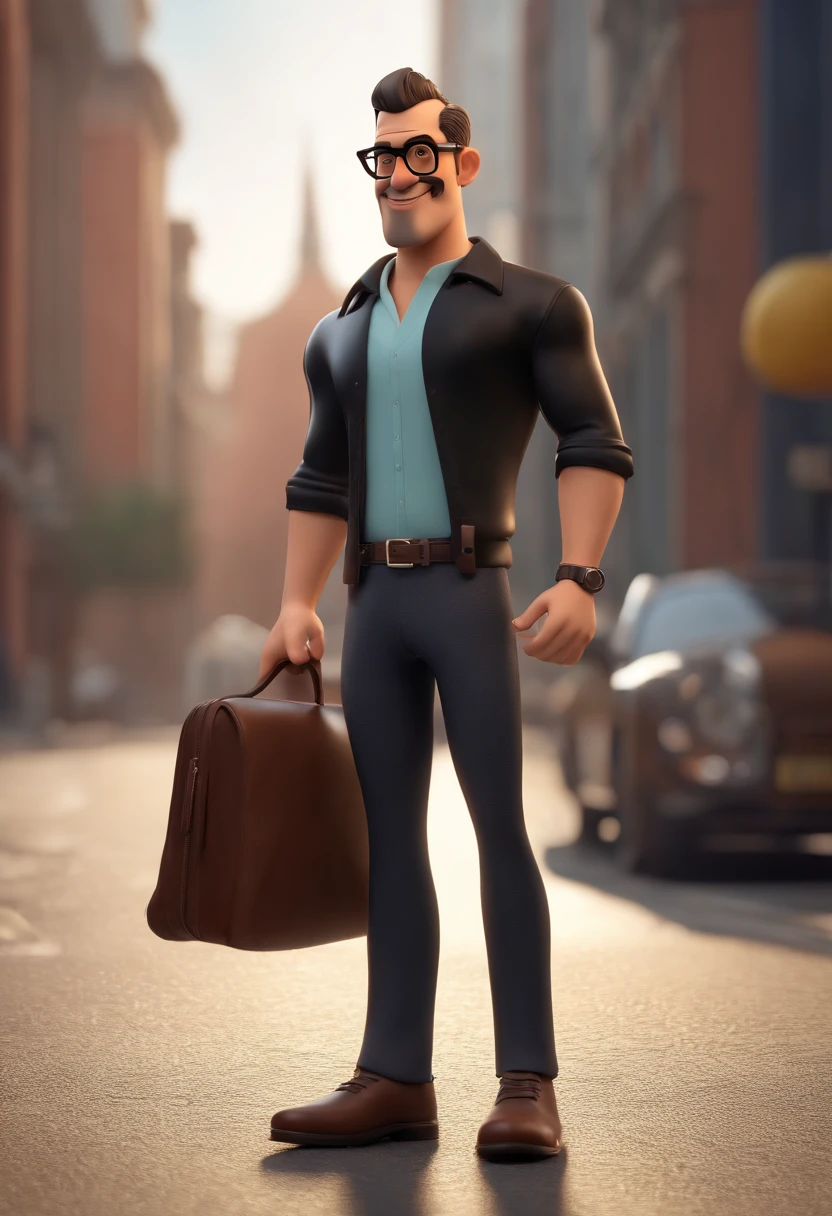 Cartoon character of a man with black glasses and a black polo shirt, cabelo liso, With beard and old school tattoo on his arm, animation character, Caractere estilizado, animation style rendering, 3D estilizado, Arnold Maya render, 3 d render stylized, toon render keyshot, Personagem 3D, Personagem 3D, 3d rendering stylized, 3 d character render, personagem de desenho animado, Personagem de close up, Pose de personagem, (Estilo Pixar) (master part:1.2) (Bokeh) (best quality) (pele detalhada) (textura detalhada) (8k) (argila) (Cinematic lighting) (foco nítido