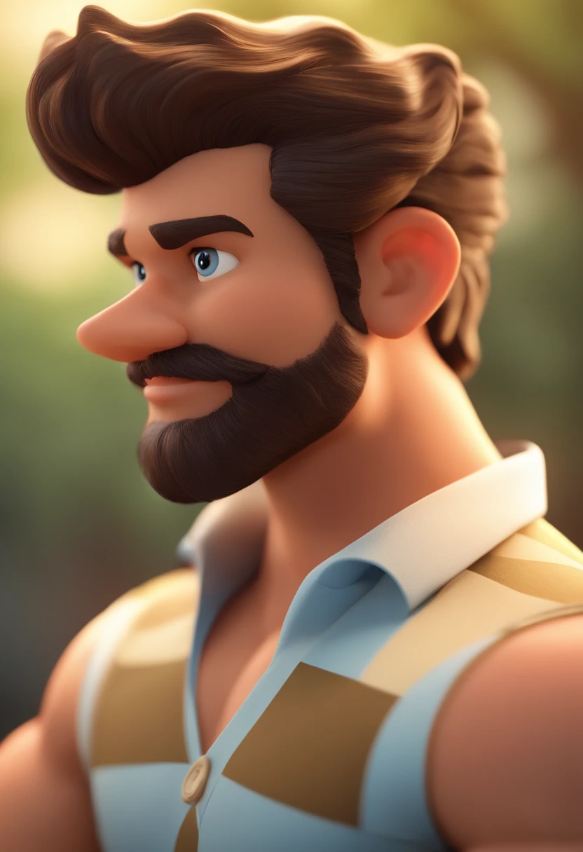 Personagem de desenho animado de um homem com uma camisa polo preta, cabelo crespo, Com barba, animation character, Caractere estilizado, animation style rendering, 3D estilizado, Arnold Maya render, 3 d render stylized, toon render keyshot, Personagem 3D, Personagem 3D, 3d rendering stylized, 3 d character render, personagem de desenho animado, Personagem de close up, Pose de personagem, (Estilo Pixar) (master part:1.2) (Bokeh) (melhor qualidade) (pele detalhada) (textura detalhada) (8k) (argila) (Cinematic lighting) (foco nítido