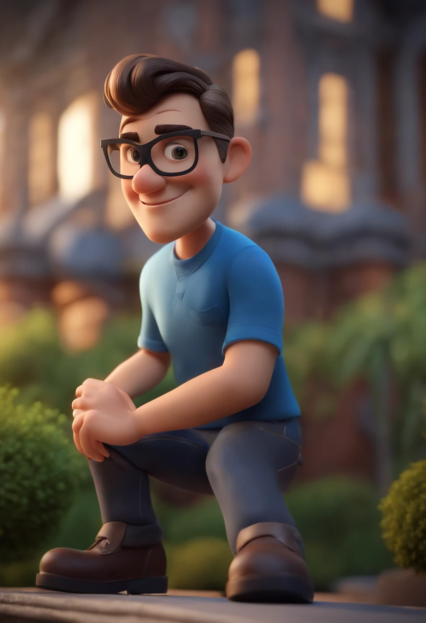 Cartoon character of a man wearing black glasses and a blue shirt, um personagem animado, Caractere estilizado, animation style rendering, 3D estilizado, Arnold Maya render, 3 d render stylized, toon render keyshot, Personagem 3D, Personagem 3D, 3d rendering stylized, 3 d character render, personagem de desenho animado, Personagens em close-up, Pose do personagem, (Estilo Pixar) (Master Parts:1.2) (Bokeh) (best quality) (skins detalhadas) (textura do detalhe) (8k) (argila) (Cinematic lighting) (foco nítido