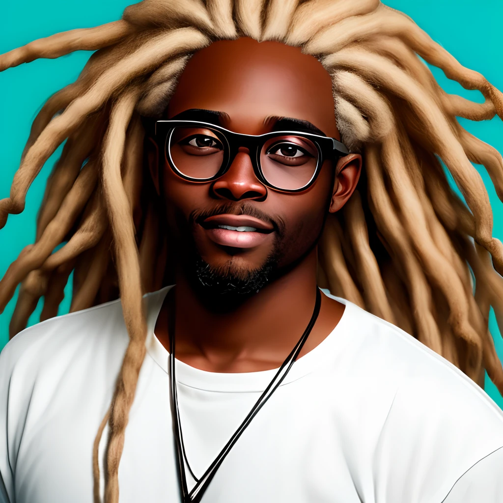 35 year old darkskin black man with blonde dreads and glasses
