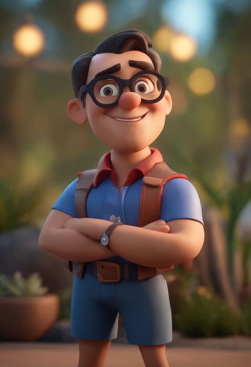 Cartoon character of a man wearing black glasses and a blue shirt, um personagem animado, Caractere estilizado, animation style rendering, 3D estilizado, Arnold Maya render, 3 d render stylized, toon render keyshot, Personagem 3D, Personagem 3D, 3d rendering stylized, 3 d character render, personagem de desenho animado, Personagem de close up, Pose de personagem, (Estilo Pixar) (master part:1.2) (Bokeh) (best quality) (pele detalhada) (textura detalhada) (8k) (argila) (Cinematic lighting) (foco nítido,Senta e vaza a parte superior do corpo