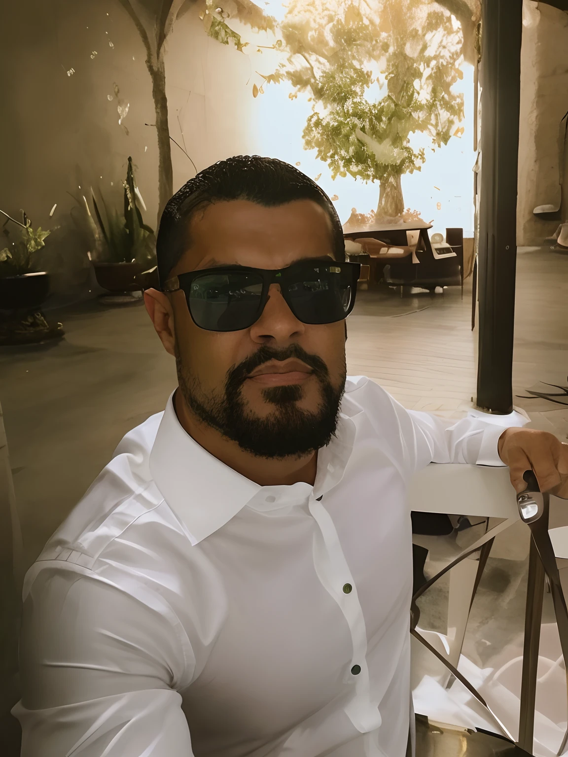 there is a man sitting at a table with a glass of wine, david rios ferreira, Ronaldo Nazario, with glasses and goatee, icaro carvalho, Alex, cerca de 3 5 anos, Riyahd Cassiem, Ronaldo Nazario Fenomeno, Mohamed Reda, serious business, inspired by Antônio Parreiras