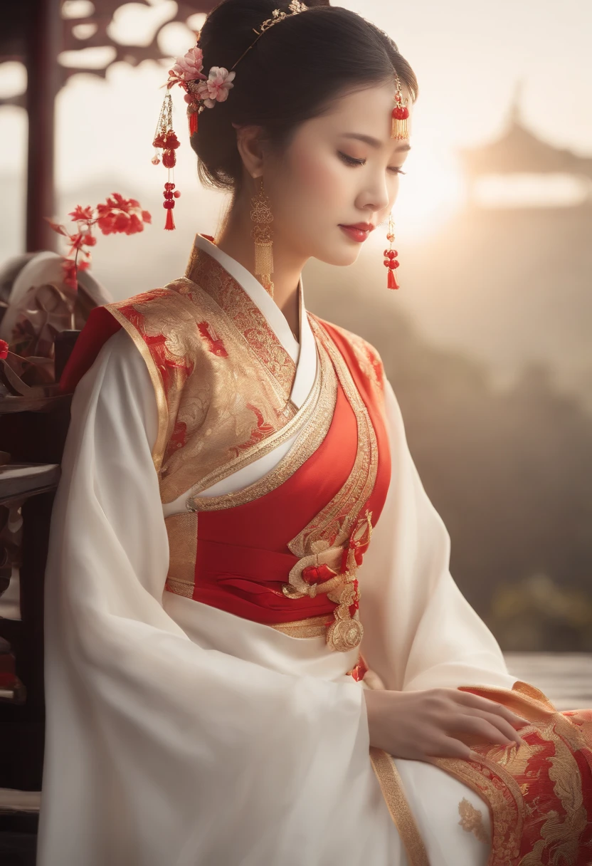 a girl, Ancient Chinese attire, corpo inteiro, luz solar, rosto claro, fundo branco limpo, master part, Super Detalhe, Epic composition, Ultra HD |, alta qualidade, extremamente detalhado, Arte Oficial, papel de parede uniforme 8k, Super Detalhe, 32k