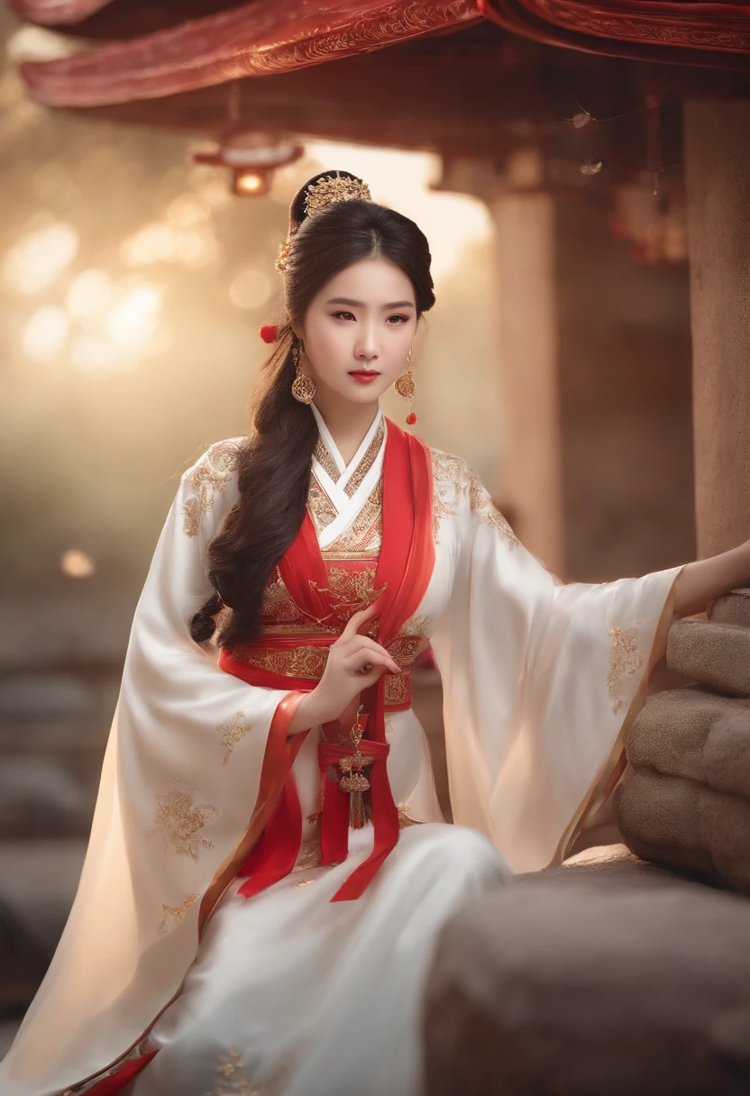 a girl, Ancient Chinese attire, corpo inteiro, luz solar, rosto claro, fundo branco limpo, master part, Super Detalhe, Epic composition, Ultra HD |, alta qualidade, extremamente detalhado, Arte Oficial, papel de parede uniforme 8k, Super Detalhe, 32k