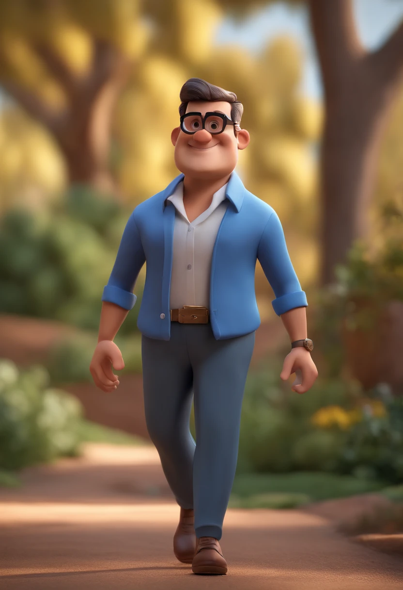 Cartoon character of a man with black glasses and a blue shirt, animation character, Caractere estilizado, animation style rendering, 3D estilizado, Arnold Maya render, 3 d render stylized, toon render keyshot, Personagem 3D, Personagem 3D, 3d rendering stylized, 3 d character render, personagem de desenho animado, Personagem de close up, Pose de personagem,  (Estilo Pixar) (master part:1.2) (Bokeh) (best quality) (pele detalhada) (textura detalhada) (8k) (argila) (Cinematic lighting) (foco nítido