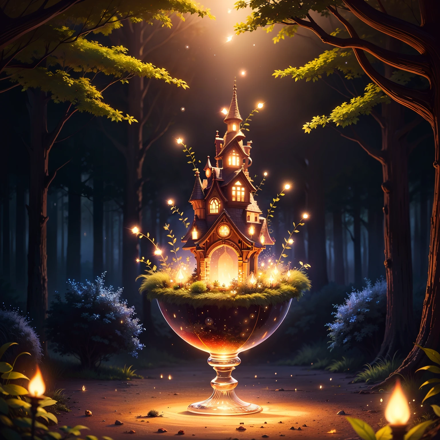 best quality,ultra-detailed,realistic,fireflies,night scene,nature,peaceful,sparkling lights,magical atmosphere,vibrant colors,glowing,ethereal,serene,whimsical ambiance,warm summer night,enchanted forest