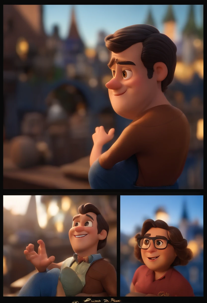 Garoto, estilo disney, tom de pele: claro:  Cabelo: marrom escuro, liso, curto, penteado para o lado direito. camisa: social, Cor azul. Fundo: Gray and white gradient,Comemorando, Hands raised, sorrindo, feliz, (estilo pixar) (obra-prima:1.2) (bokeh) (melhor qualidade) (pele detalhada) (textura detalhada) (8k) (claymation) (cinematic lighthing) (foco nítido