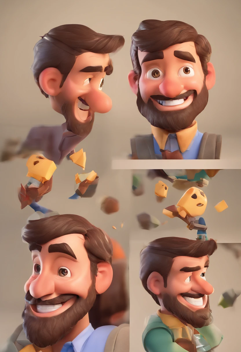 Smiling Man Illustration, sorriso insano, Homem de pele marrom com um sorriso gigante, happily smiling at the camera, sorriso atrevido, he's smiling, sorriso muito grande, Macho sorridente, foto de perfil headshot, rindo sorriso enorme, desenhando no estilo de Arte 3D, c4d, fundo de cor branco puro, estilo disney, estilo pixar render ilustracao Super Detalhe, 8k
