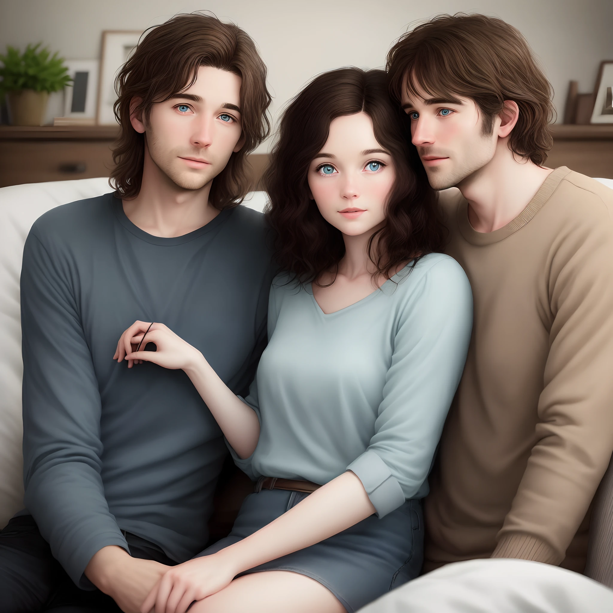 Uma foto realista dos anos 40 de uma mulher e seu marido, The husband has short wavy brown hair and his eyes are blue he is 28 years old, The woman has brown eyes and black hair, both are white