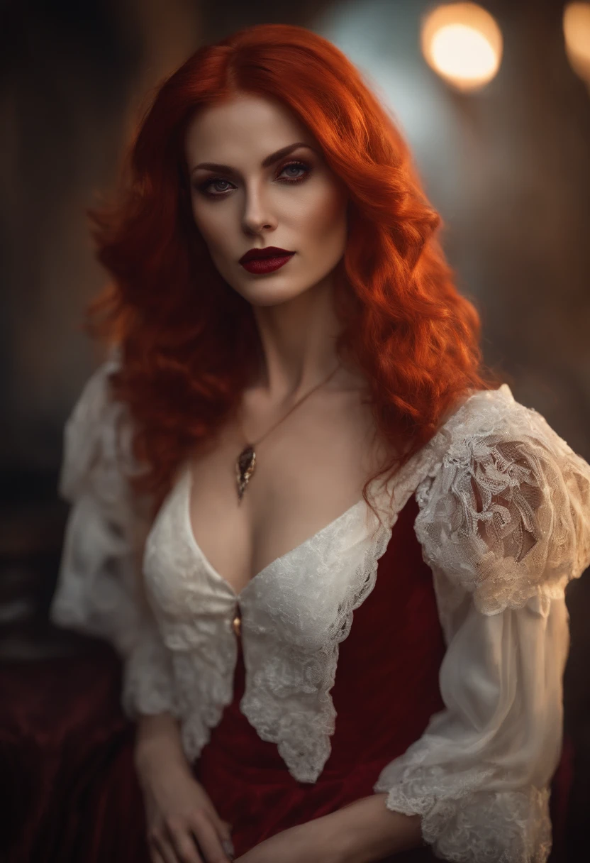 Red-haired vampire woman style Vampire:The Masquerade, clan Tzimisce, 8k