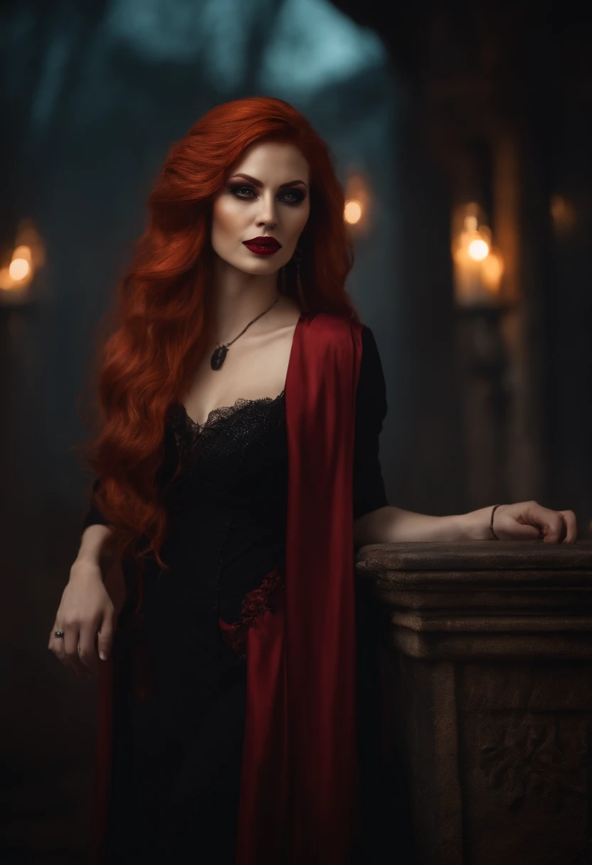 Red-haired vampire woman style Vampire:The Masquerade, clan Tzimisce, 8k