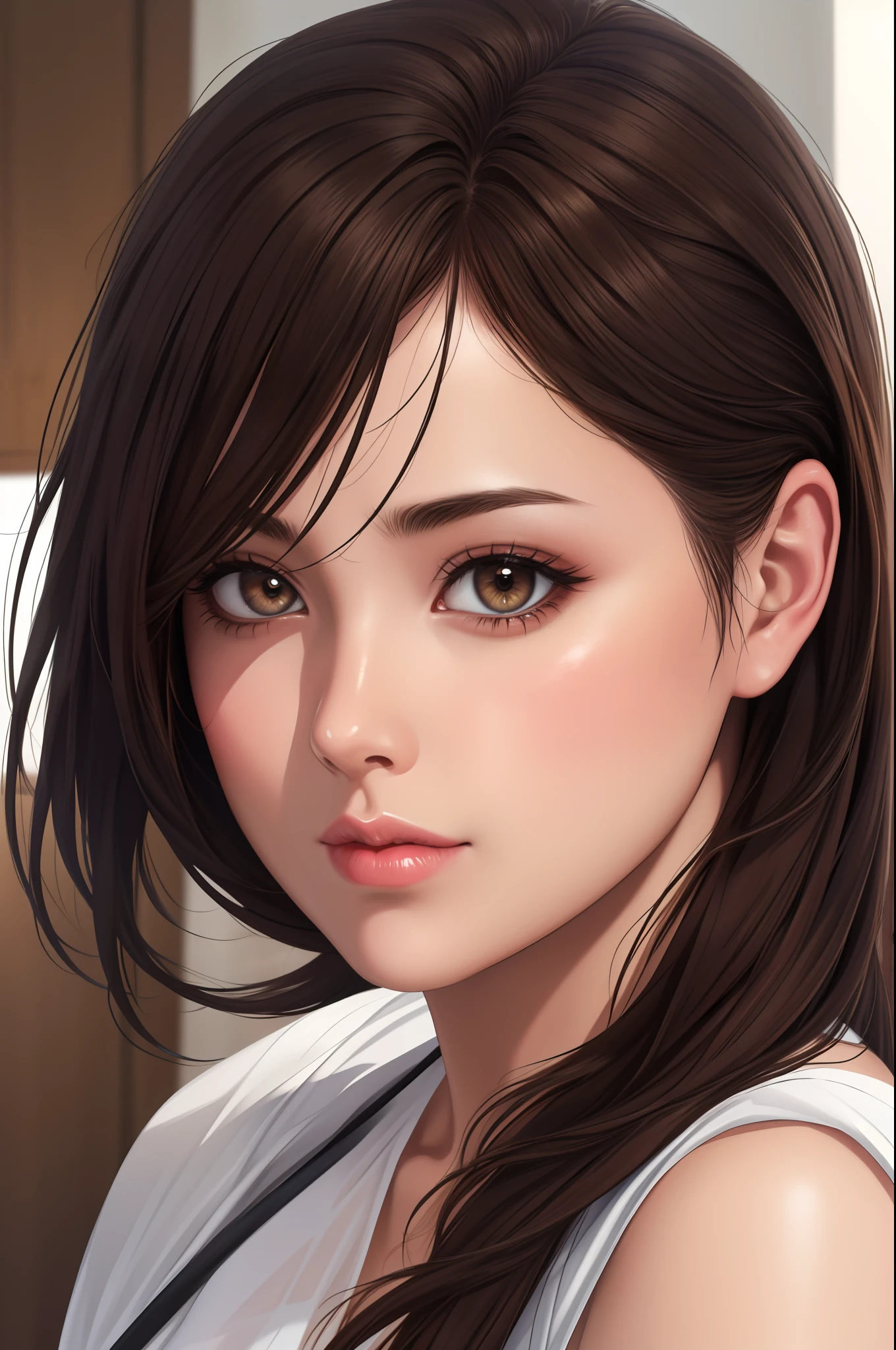 best quality, masterpiece, (realistic:1.2), 1 girl, brown hair, brown eyes,Front, detailed face, beautiful eyes