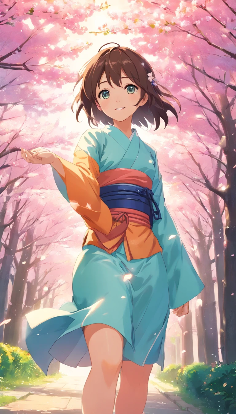 tmasterpiece, The best quality at best, 1fille, Sakura Haruno,(Gros plan sur le haut du corps),High sexy,est folle,sourire,aux cheveux noirs, longs cheveux whitr, (Globes oculaires verts:1.4), Protection frontale,Porter un kimono,mange des brocolisSous les cerisiers en fleurs,Fleurs de cerisier flottantes,Faible saturation,pale blue( Conception raisonnable, Lignes claires, high sharpness,Best quality, Very detailed, Masterpiece, Film light effect, 4K )