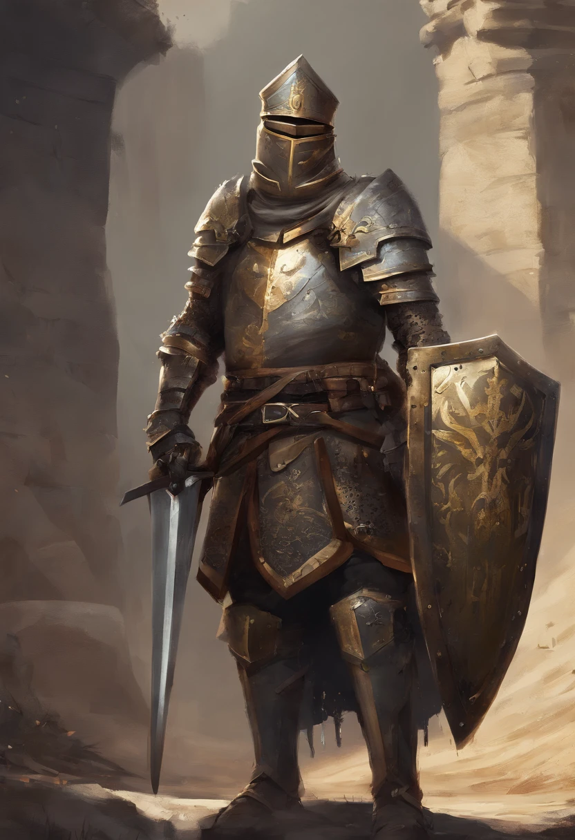 Guerreiro medieval com armadura dourada com detalhes em pedras de safira.