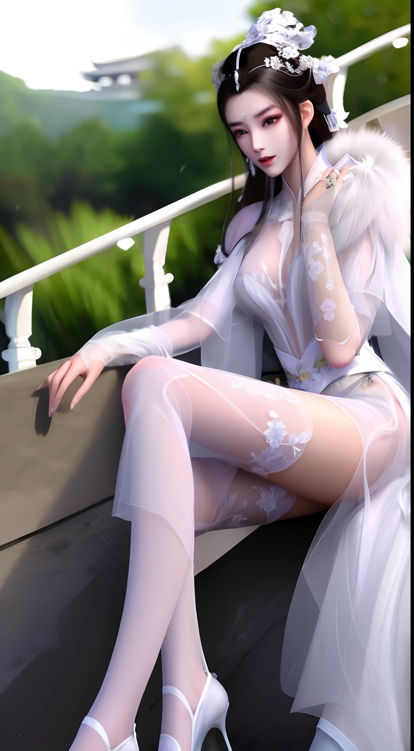 Yue Yao，Sheer tulle dress，Tulle socks