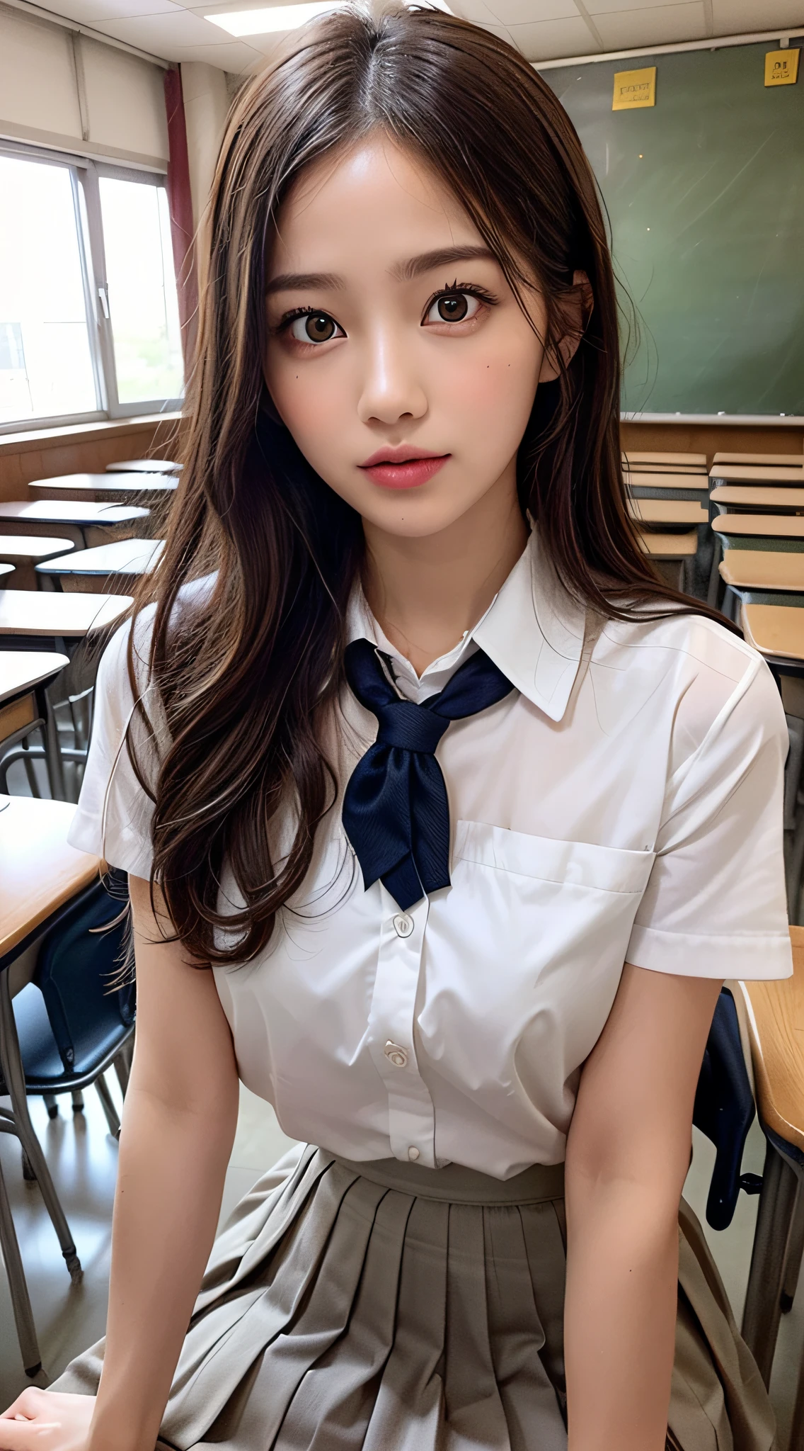 （best qualtiy：1.4）， （tmasterpiece：1.4）， （A high resolution：1.2）， （The is very detailed：1.2）， human body ratio，
1girll，18-year-old model，Wear a JK uniform，Black socks，Sit in the café，（Exquisite facial features：1.2），（highdetailskin：1.2），（photograph realistic：1.3），