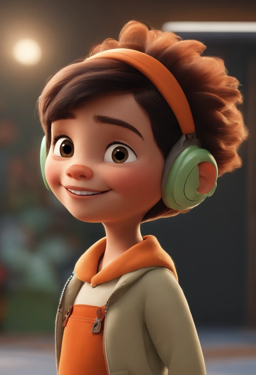 a happy cute  standing short hair, vestindo uma fantasia espacial, , fundo branco, barnet, Tom, Estilo Pixar, ....3d, desenhos animados, rosto detalhado, asymmetrical 16k