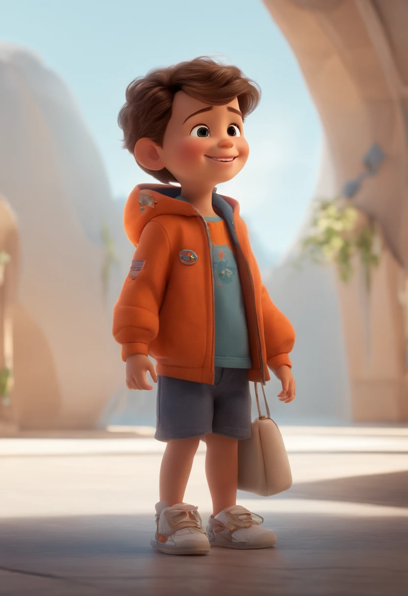 a happy cute ??? standing short hair, vestindo uma fantasia espacial, , fundo branco, barnet, Tom, Estilo Pixar, ....3d, desenhos animados, rosto detalhado, asymmetrical 16k