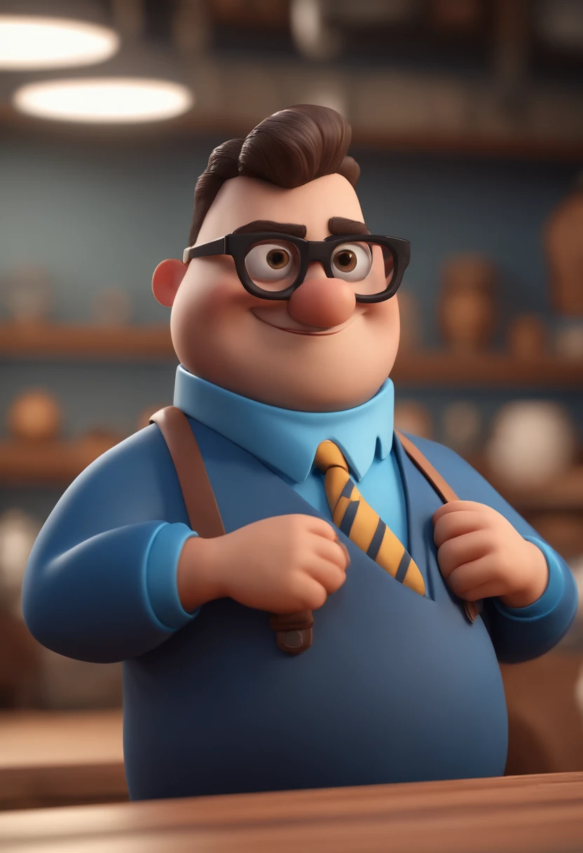 Cartoon character of a man with black glasses and a blue shirt, animation character, Caractere estilizado, animation style rendering, 3D estilizado, Arnold Maya render, 3 d render stylized, toon render keyshot, Personagem 3D, Personagem 3D, 3d rendering stylized, 3 d character render, personagem de desenho animado, Personagem de close up, Pose de personagem,  (Estilo Pixar) (master part:1.2) (Bokeh) (best quality) (pele detalhada) (textura detalhada) (8k) (argila) (Cinematic lighting) (foco nítido