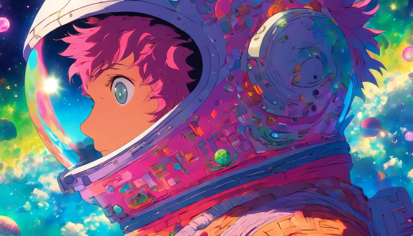 HD details, Close up of a man in a spacesuit, planets in the background, Psychedelic Cosmic Horror, Psychedelic illustration, cosmic space, plants growing, The world of psychosis, Background Space Graphic Art, Space Illustration, cosmic space, Cosmic LSD Poster Art, DMT space behind, Space Scene, Surreal space, Space style