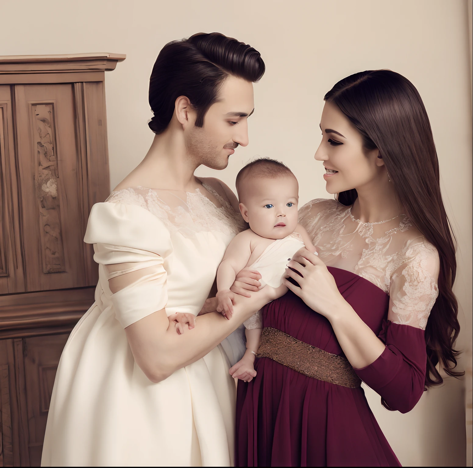 Mulher vestida ariana homem vestido libriano e bebe vestido leonino