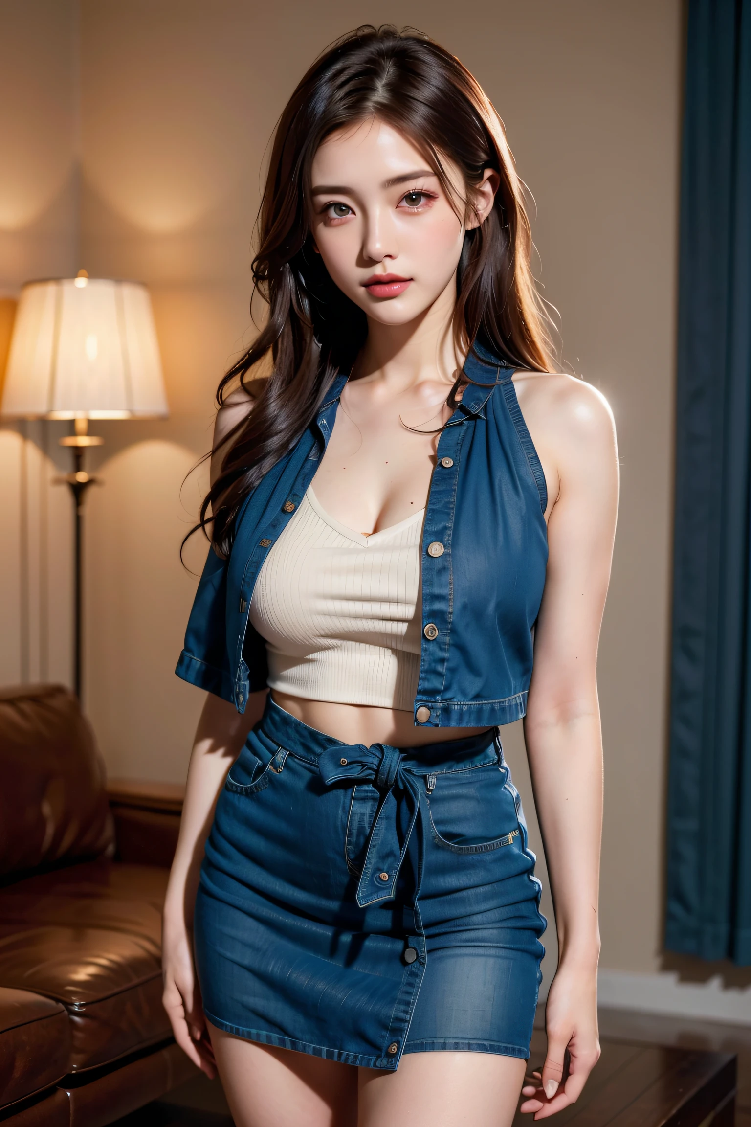 tmasterpiece:1.2,best qualtiy),realisticlying,(Real pictures,Complicated details,depth of fields),(1girll,独奏),putting makeup on,lips parted,highly details,s the perfect face,(Medium-sized breasts:1.2),(skin indentation ),(( Slender legs)), Wide hips, Big breasts Thin waist, Tall, Coral lip, long whitr hair, blackigeyes, ((Haruko Akagi, Red basketball suit,denim short)), (perspired:1.2), (dampness), Raised sexy, Be red in the face,