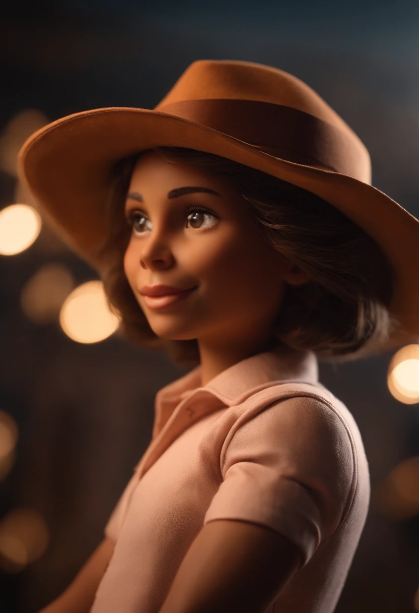 Garoto, estilo disney, tom de pele: claro: Cabelo: marrom escuro, liso, curto, penteado para o lado direito. camisa Cor rosa choque, dark blue jeans, Pana-style hat in a brown color on the head, ao lado de uma menina de pele clara, cabelo ruivo avermelhado liso, White shirt and orange pants, With light brown libro in hand,,. Background: a giant paper airplane, Book with light brown cover in hand, ambos sorrindo, feliz, (estilo pixar) (obra-prima:1.2) (bokeh) (melhor qualidade) (pele detalhada) (textura detalhada) (8k) (claymation) (cinematic lighthing) (foco nítido