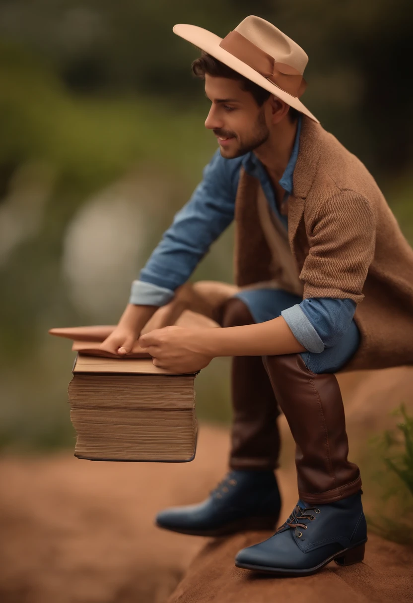 Garoto, estilo disney, tom de pele: claro: Cabelo: marrom escuro, liso, curto, penteado para o lado direito. camisa Cor rosa choque, dark blue jeans, Pana-style hat in a brown color on the head, sapato marrom escuro, . Background: a giant paper airplane, Book with light brown cover in hand, ambos sorrindo, feliz, (estilo pixar) (obra-prima:1.2) (bokeh) (melhor qualidade) (pele detalhada) (textura detalhada) (8k) (claymation) (cinematic lighthing) (foco nítido