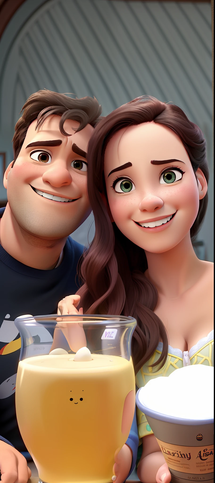 Casal feliz igual filme da Disney amor, estilo disney pixar