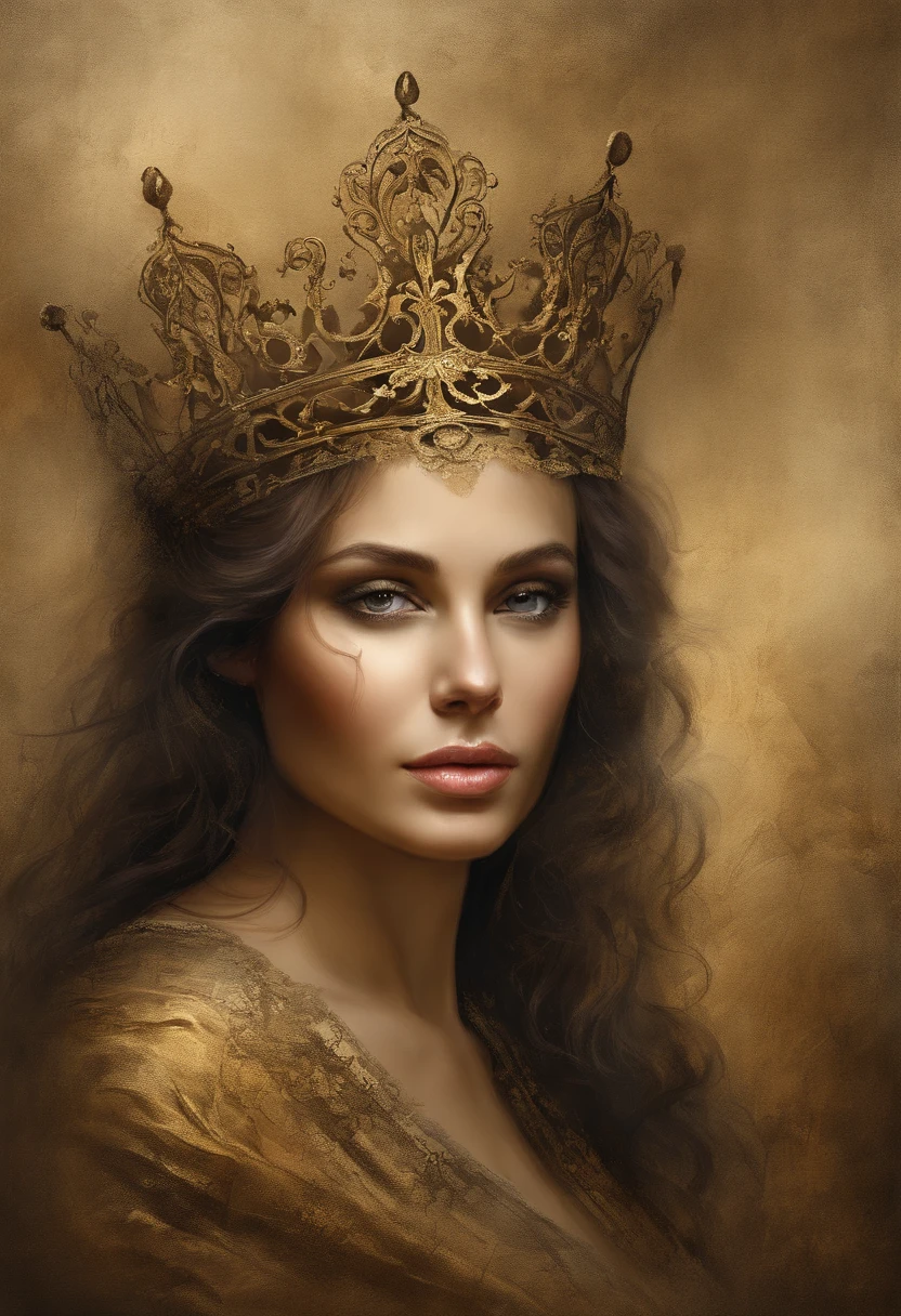(gold crown), (best quality, highres, masterpiece:1.2), ultra-detailed, realistic:1.37, portraits, ashes, fine details, shimmering gold, ethereal lighting, surreal, intricate patterns, regal, majestic, post-apocalyptic setting, faded glamour, haunting, somber atmosphere, desolation, smoke, ruins, ancient artifact, cracked paint, golden reflections, delicate filigree, worn texture, regal portrait, timeless beauty, flickering shadows, abandoned throne, golden decay, faded glory, forlorn elegance, echoes of a lost kingdom, remnants of power, melancholic solitude, golden symbolism, lost history, whispers of grandeur, fragile allure.
