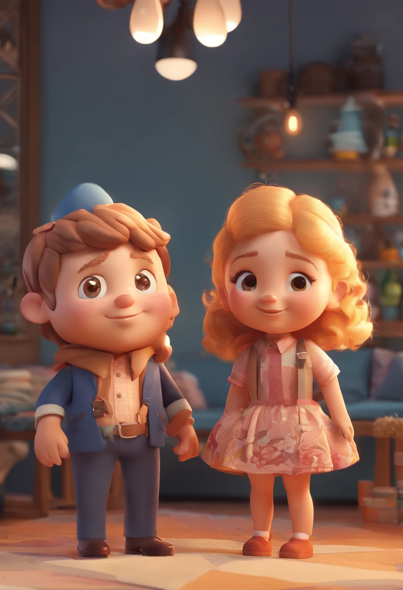 An illustration of an adorable couple, Destacando um homem e uma mulher com beleza, Expressive eyes – the man's hair is bald and brown and he has a full beard, While the woman's hair is tied up in a bun and blonde. They are a bright space, Todos com um sorriso no rosto, e compartilhe um momento especial, That is marked by love, viagem, and pedagogical insights. Ilustre esta cena a partir de uma perspectiva, where they're facing away from the camera, Show Your Connection. Desenvolva esta arte em Full HD, Focus on your cinematic touch, Estilo Disney Pixar Animations