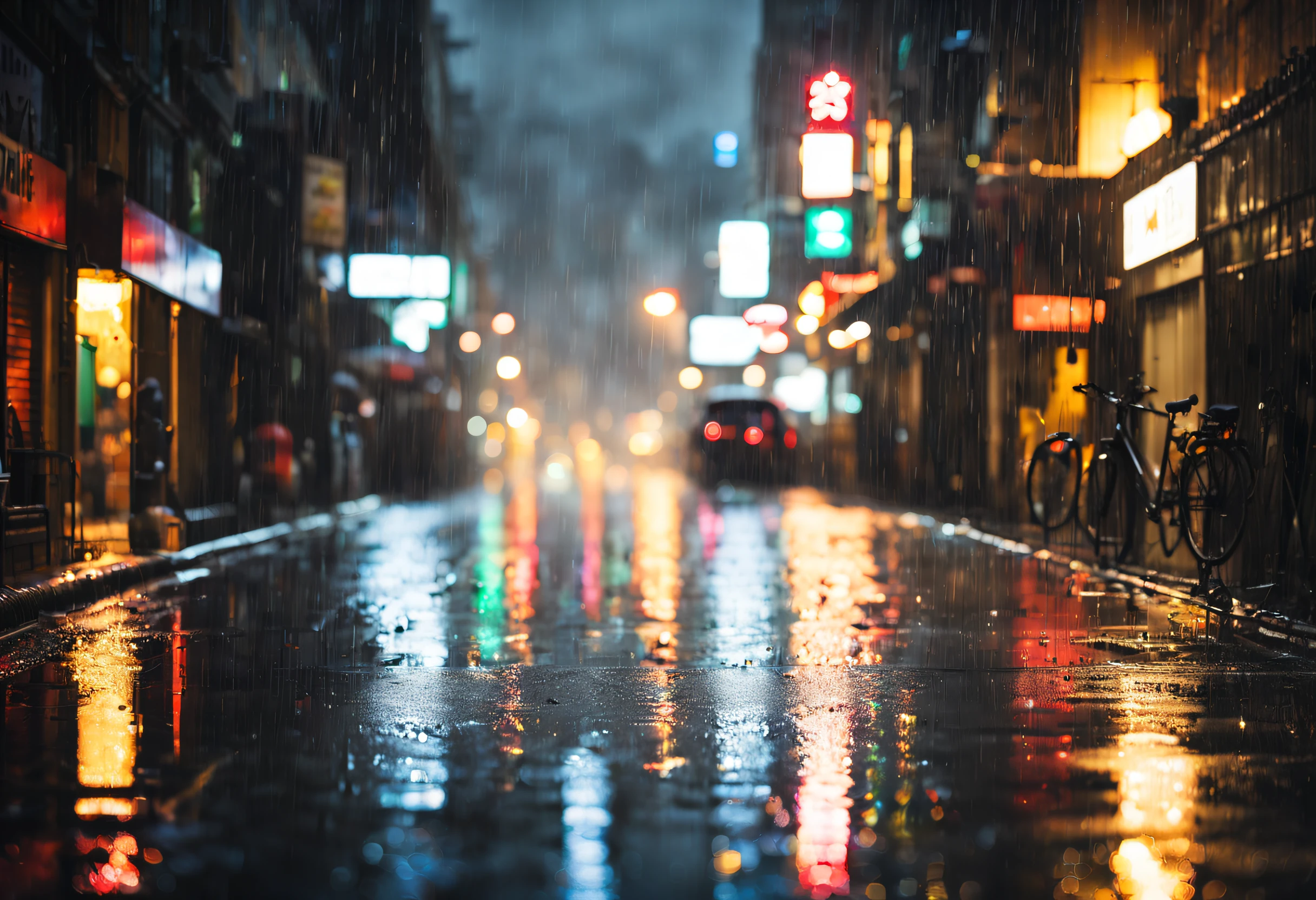 night rain behind the glass, rainy cityscape, blurred lights, wet asphalt, glowing reflections, dark alleyway, shimmering drops, neon signs, misty windows, rainy atmosphere, water droplets, streaming rain, urban nightlife, wet streets, rainy reflections, city lights, damp sidewalks, rainy mood, sparkling raindrops, urban rain, rainy windowpane